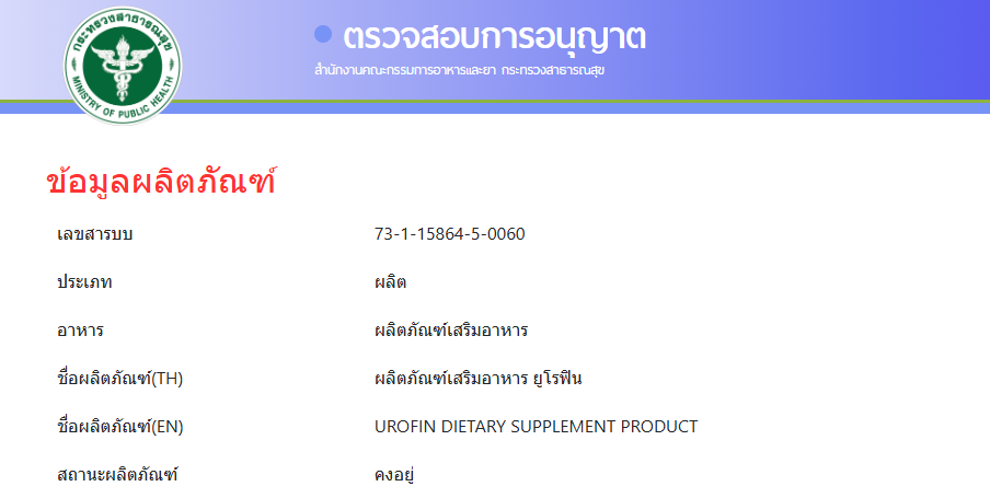 Urofin Pantip FDA